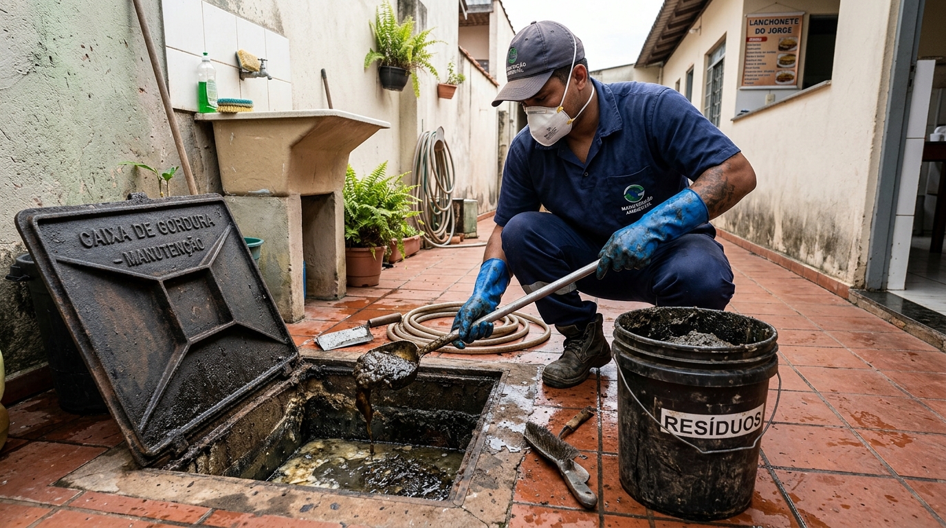 Remoção de resíduos da caixa de gordura em Sete Lagoas‑MG
